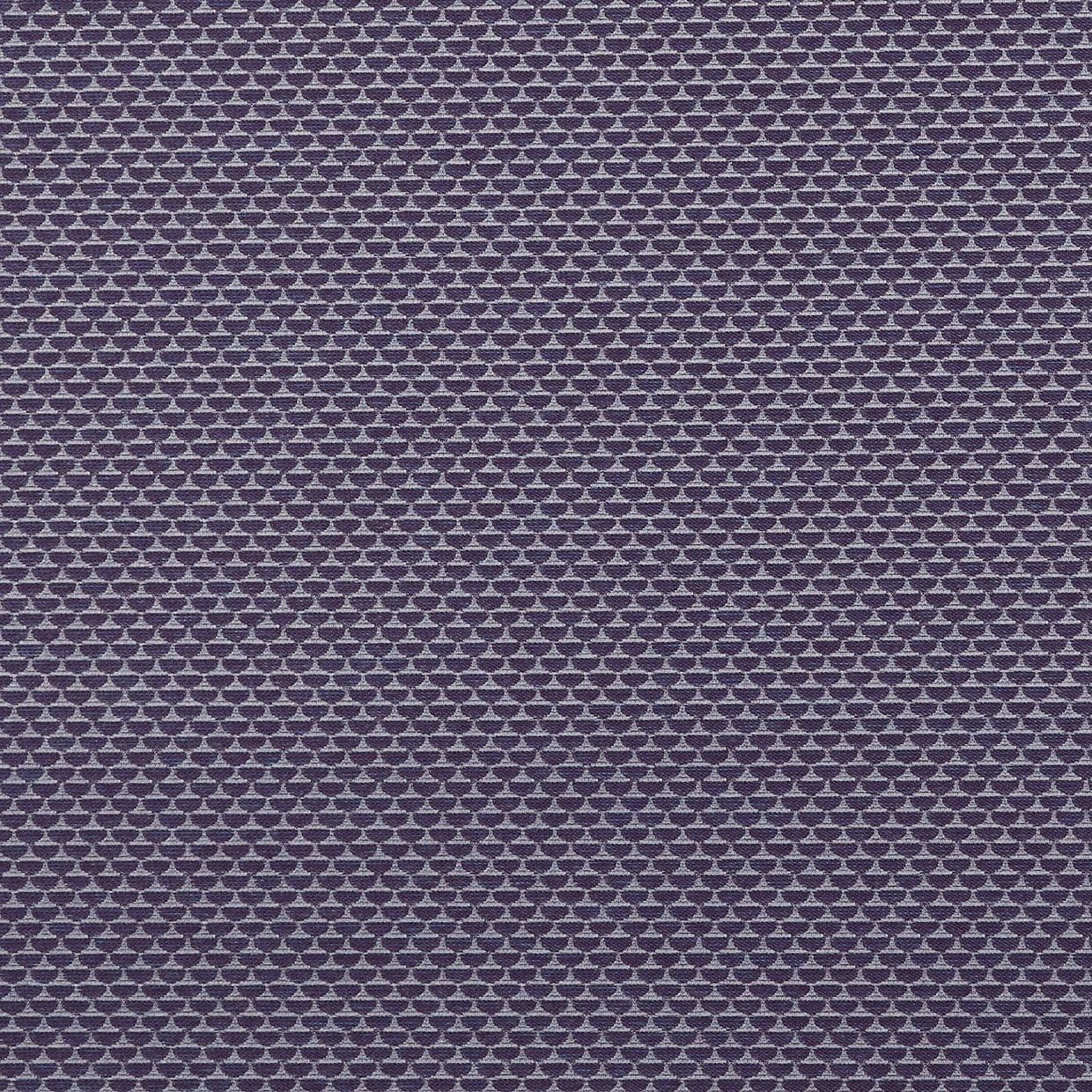 Woven purple textile patterned with staggered rows of small light-lilac halfâ€‘ovals, repeating across a flat surface; close-up, evenly lit view suggesting upholstery or wallpaper.