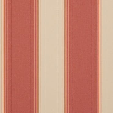 Vertical-striped wallpaper or fabric covering a flat surface; broad muted red and cream bands separated by thin beige and brown accent lines; evenly lit, no other features visible.