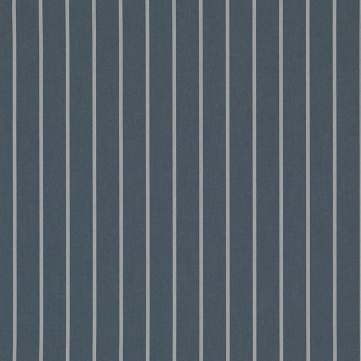 Navy-blue wallpaper with evenly spaced thin white vertical pinstripes covering a flat surface; it hangs statically, shown as a close-up with uniform, neutral lighting and no surrounding context.