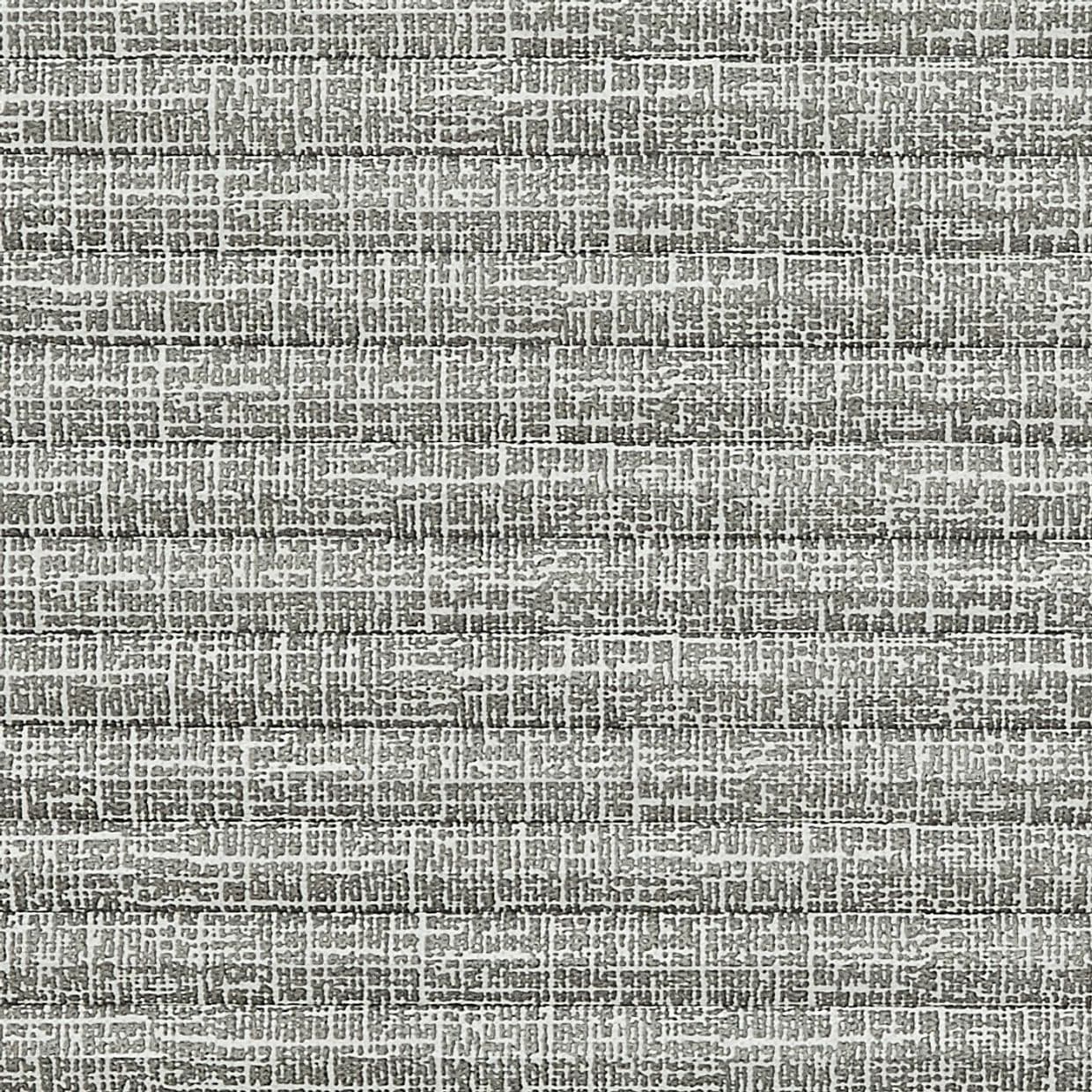 Grey woven-texture wallpaper with dense crosshatch pattern and faint horizontal seams covering a flat wall surface; evenly lit close-up showing a neutral interior decorative surface.
