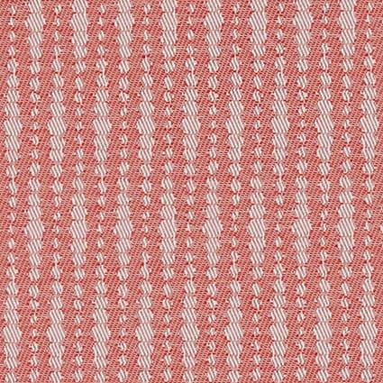Coral-and-white woven fabric with alternating narrow vertical stripes and small chevron-like texture; lying flat and tightly woven, evenly lit in a close-up, studio-style view.