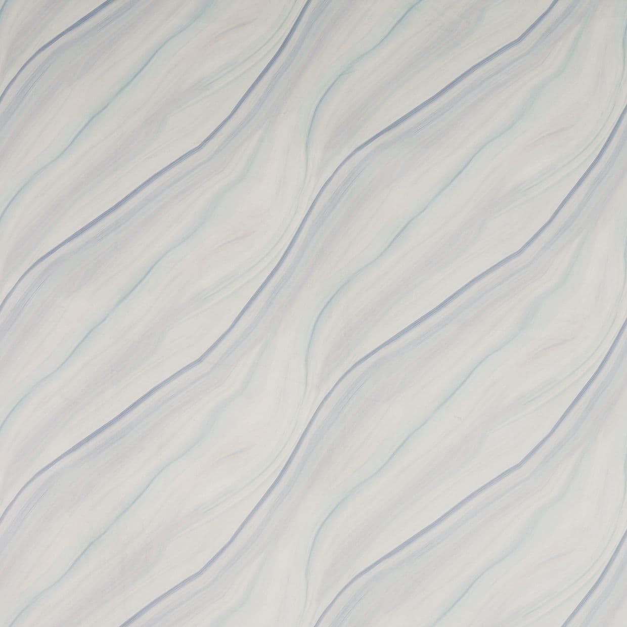 Marble-like panel displaying gentle diagonal undulating veins across a flat, evenly lit surface in soft pastel blues, greys and off-white, resembling subtle flowing waves.