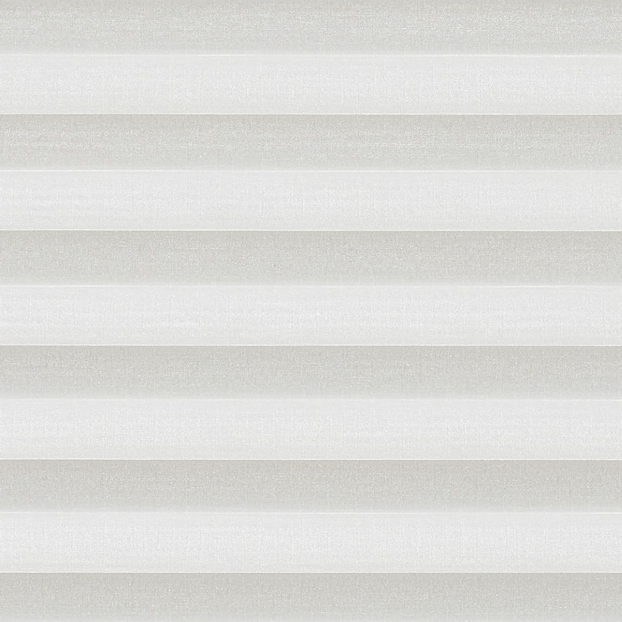 Horizontal cellular blinds, fully lowered, alternating white and pale gray textured fabric; closed and gently filtering daylight; set across a window in a softly lit interior with no visible view.
