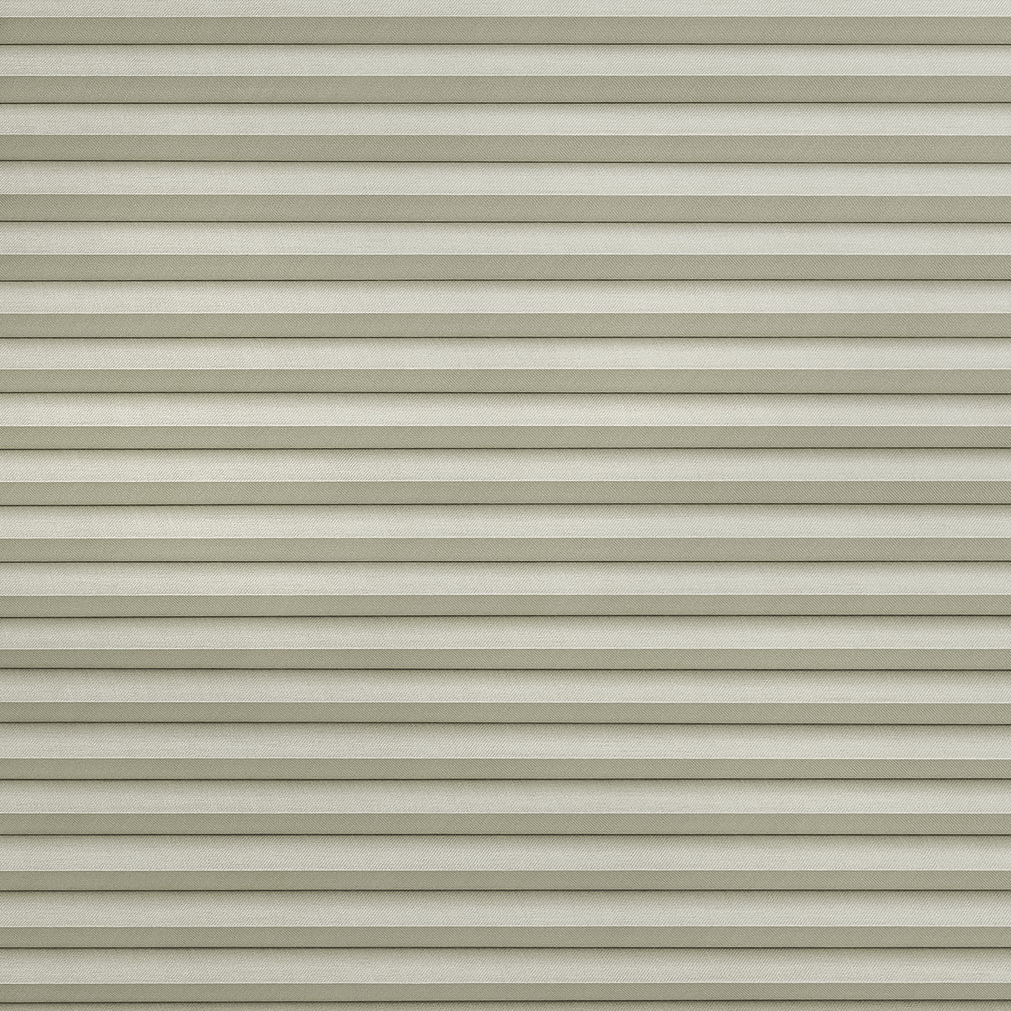 Horizontal pleated fabric blind, light beige with narrow ridges; fully closed, gently diffusing light; fills the frame against a neutral background with no visible window or room details.
