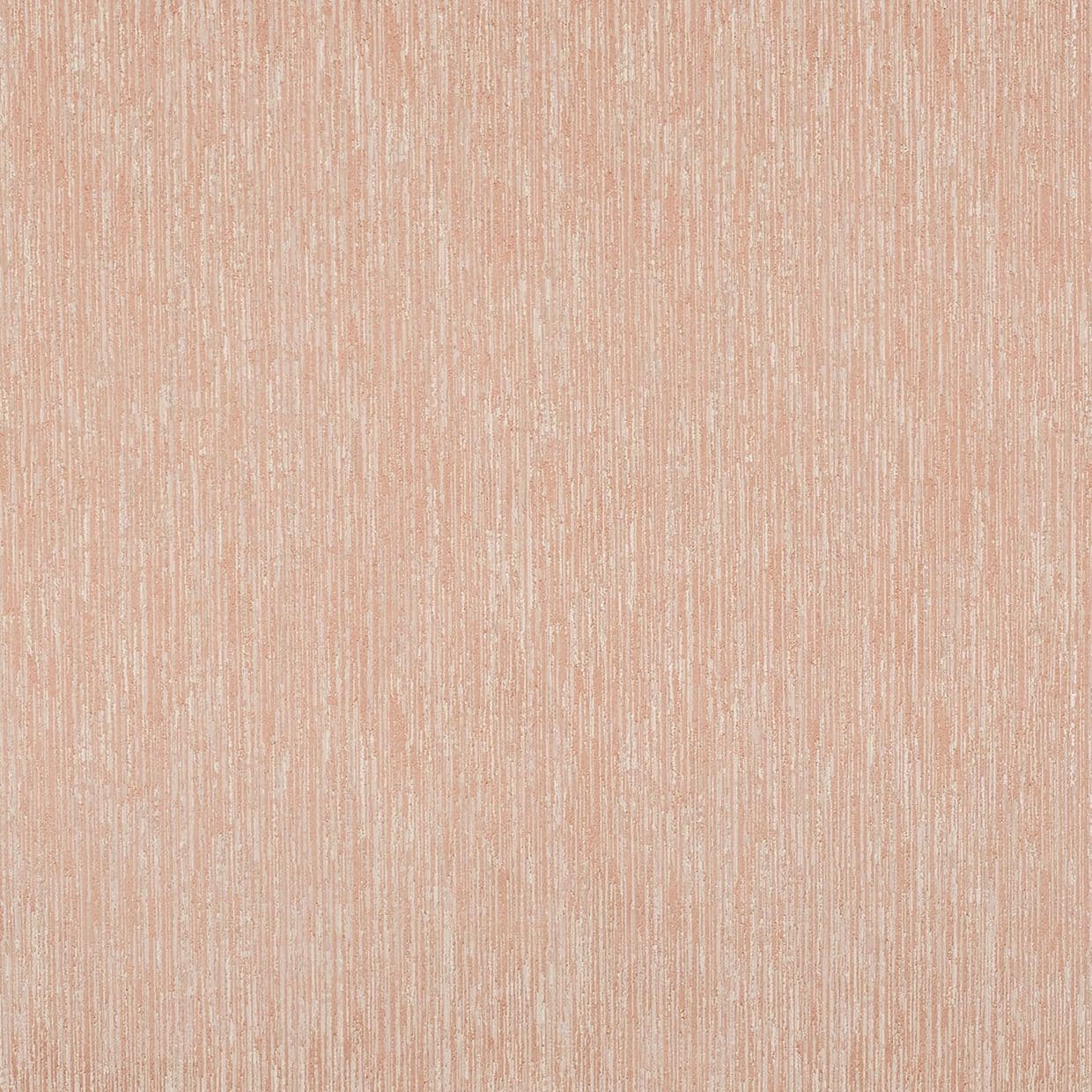 Peach-pink textured wallpaper with fine vertical striations; showing subtle metallic sheen and irregular raised lines; close-up, evenly lit, fills the frame with no visible windows or furnishings.