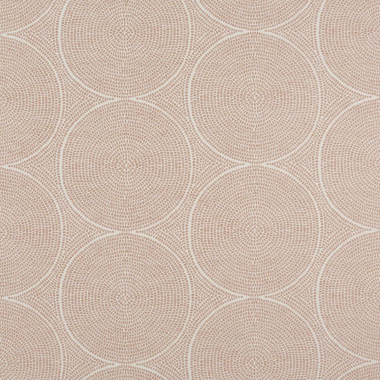Beige-pink wallpaper with concentric dotted circular motifs repeats across the surface, forming overlapping rings on a flat, softly lit interior wall.