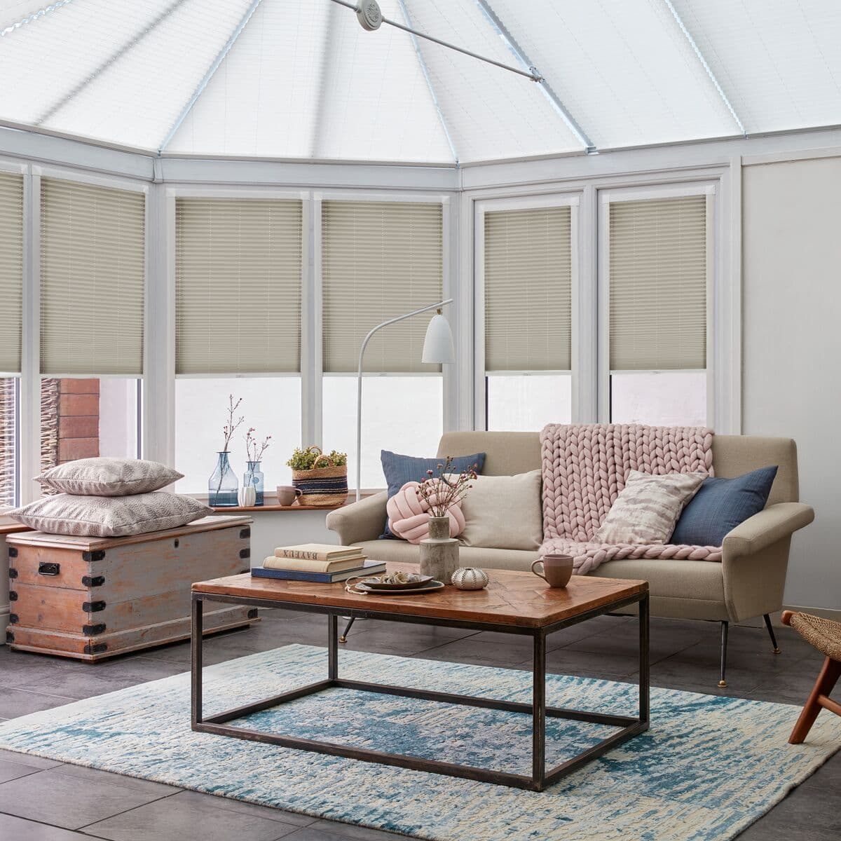 Solartex Chintz Stone Pleated blind