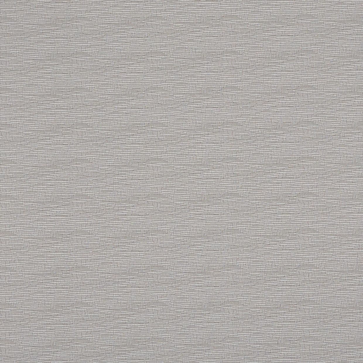 Gray woven-texture wallpaper with fine horizontal wavy lines, covering a wall and adding subtle ripple-like texture, in a softly lit interior with neutral, even lighting.