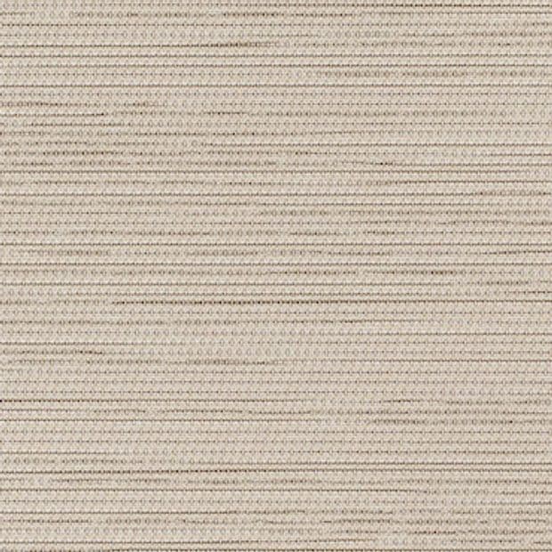 Beige woven fabric panel (roller-blind style) with tight horizontal weave; fully lowered, covering the surface; close-up indoor view with even, diffused lighting.