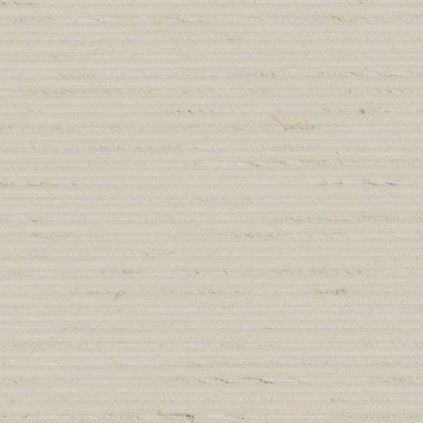 Cream woven fabric resembling a horizontal-pleated window blind, fully lowered, with subtle ribbed texture and sporadic darker fibers; soft, even lighting suggests a neutral interior setting.