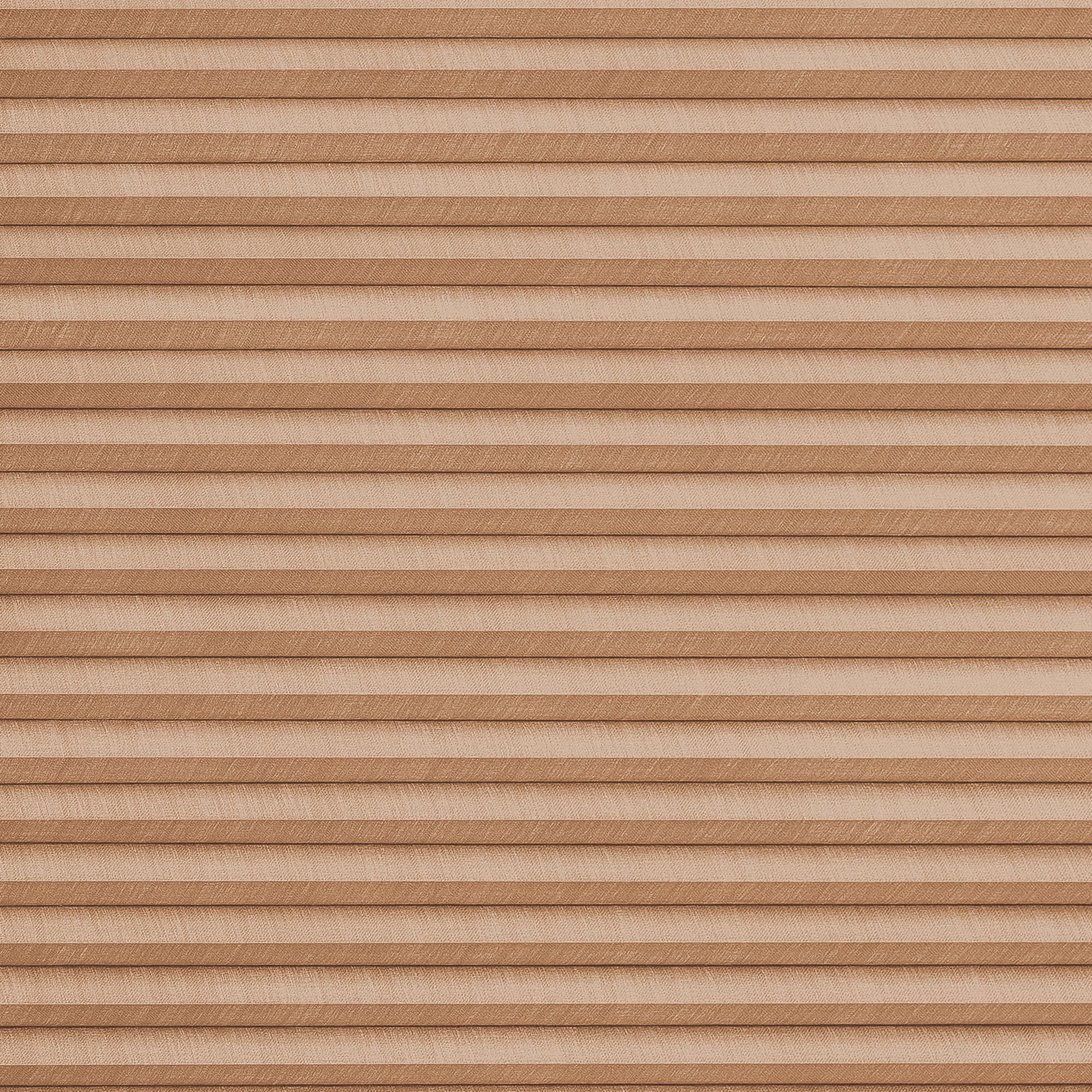 Beige fabric pleated cellular shades, horizontal folds across entire surface, fully lowered and closed, softly diffusing light; close-up view with uniform lighting and no visible window frame or room context.