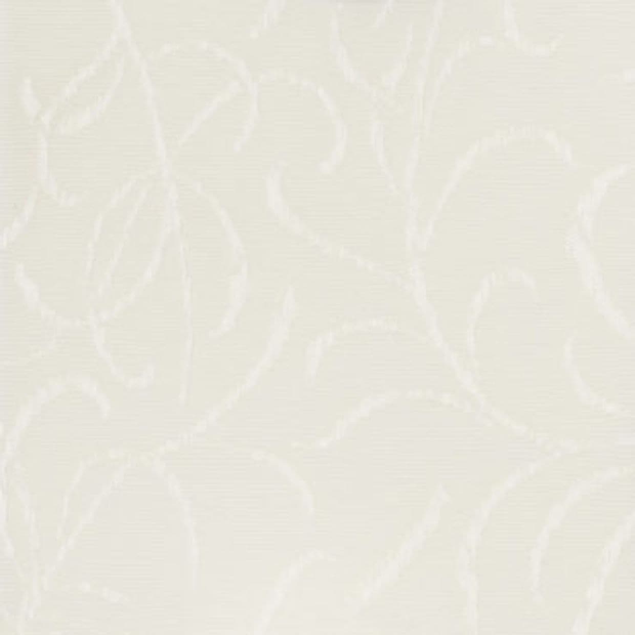 Subtle pale-cream textured wallpaper with an embossed looping vine-and-leaf pattern; lying flat and evenly applied, softly catching diffuse light in a close-up, neutral, evenly lit surface.