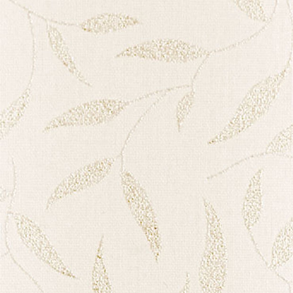 Beige fabric-effect wallpaper with scattered textured gold leaf silhouettes; covering a wall surface, subtly reflective highlights, neutral indoor lighting, decorative minimal botanical pattern.