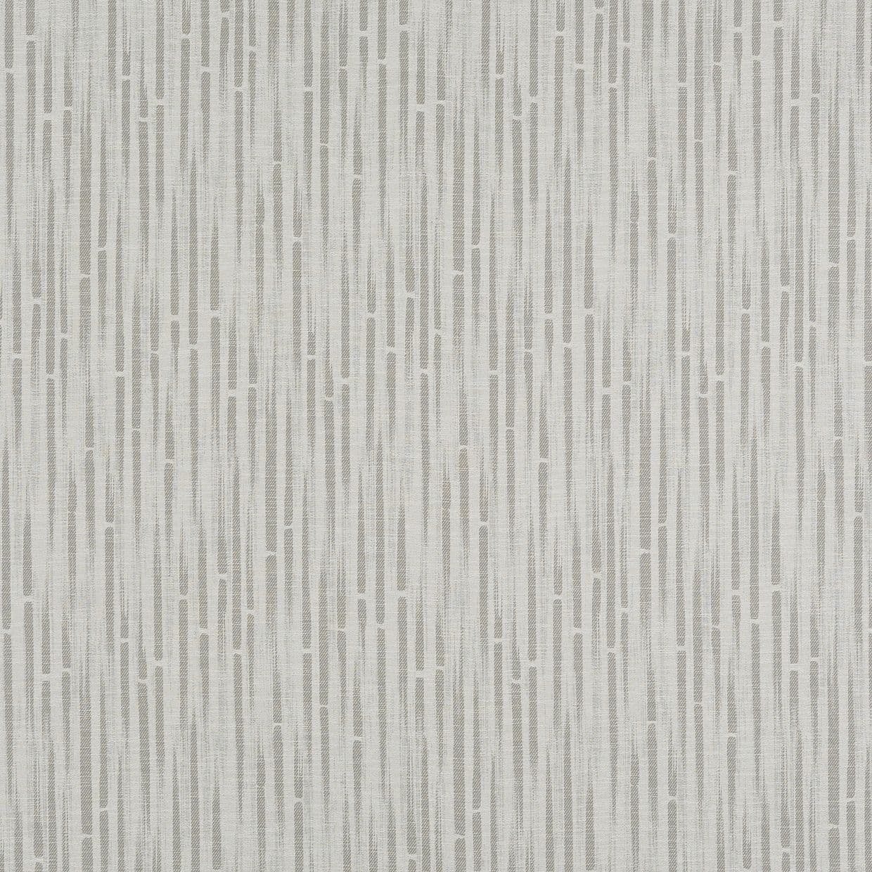 Textured wallpaper with narrow, rounded vertical bars in light gray, forming a regular, staggered stripe pattern; covering a wall surface, providing subtle, neutral, contemporary room accent under soft ambient light.