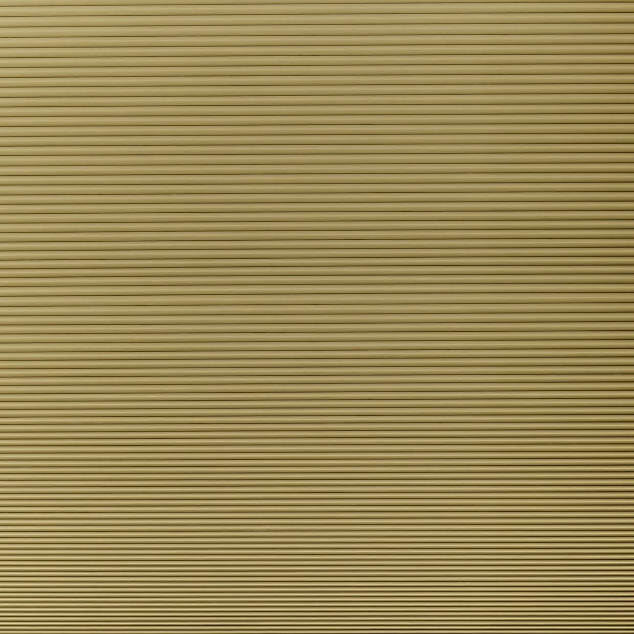 Beige horizontal slatted blinds, fully closed with tight slats, blocking light; fill the frame in a softly lit interior, no window frame or outside view visible.