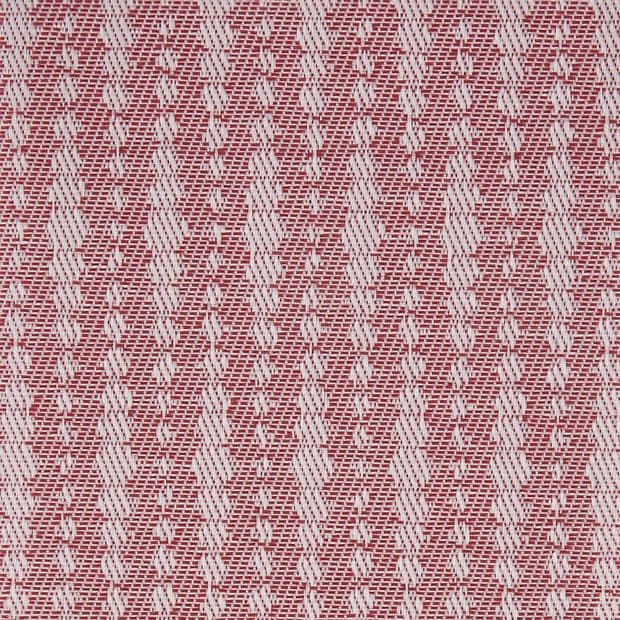 Woven red-and-white fabric with repeating diagonal herringbone stripes â€” tightly woven, textured surface â€” flat close-up, evenly lit, no visible surroundings.