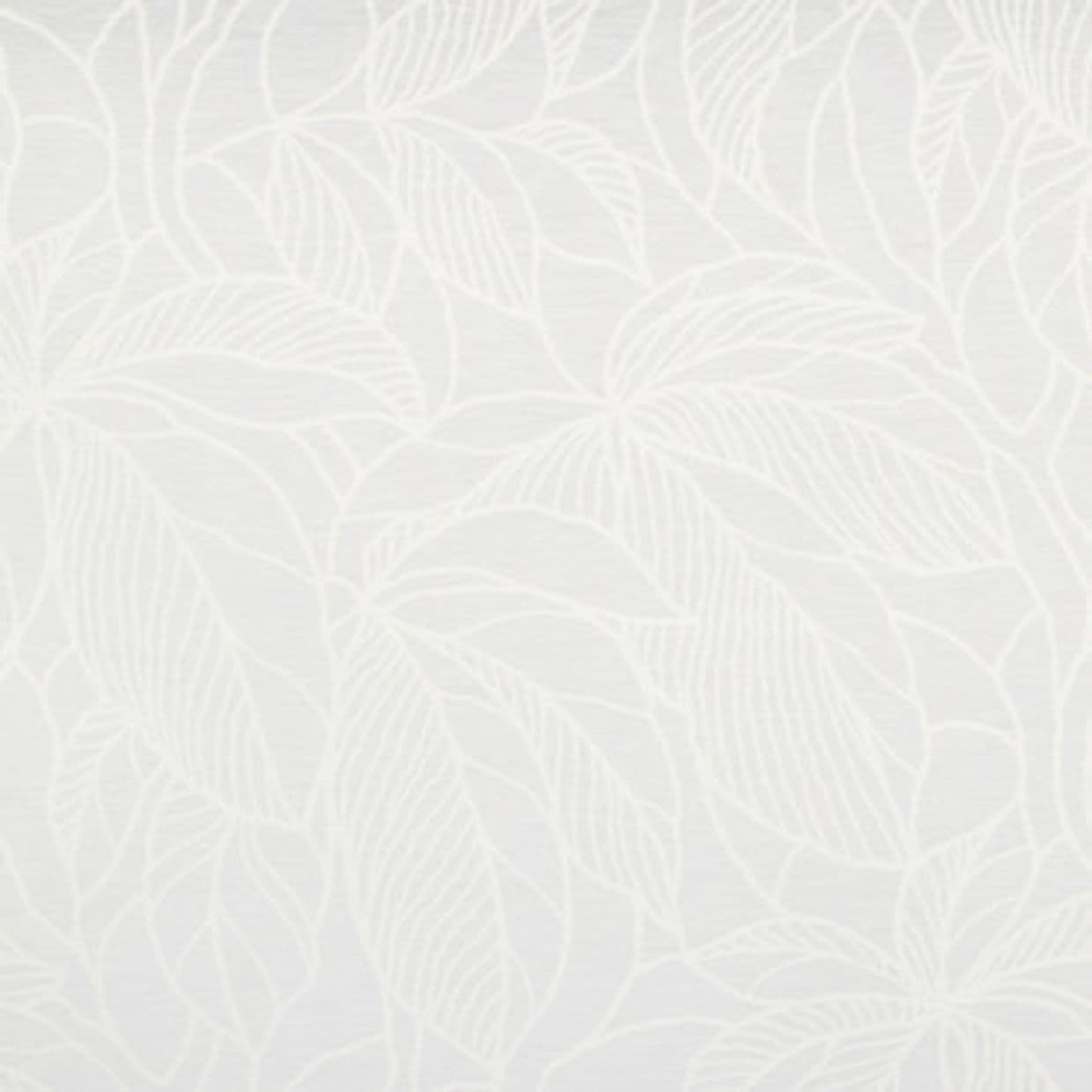 White embossed wallpaper with large outlined leavesâ€”matte, subtly raised textureâ€”covering a wall, evenly lit, neutral indoor surface with no furniture, window, or distinct shadows.