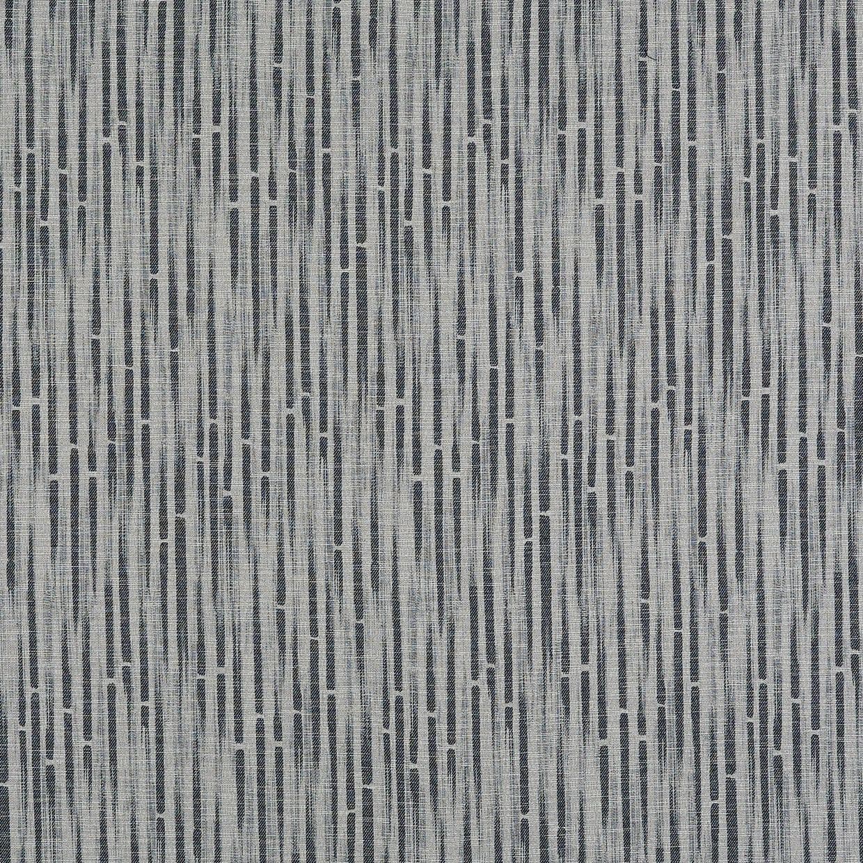 Textured woven fabric with narrow, irregular vertical dark dashes, repeating across the surface, forming a continuous pattern on a flat, evenly lit neutral background resembling upholstery or wallpaper.