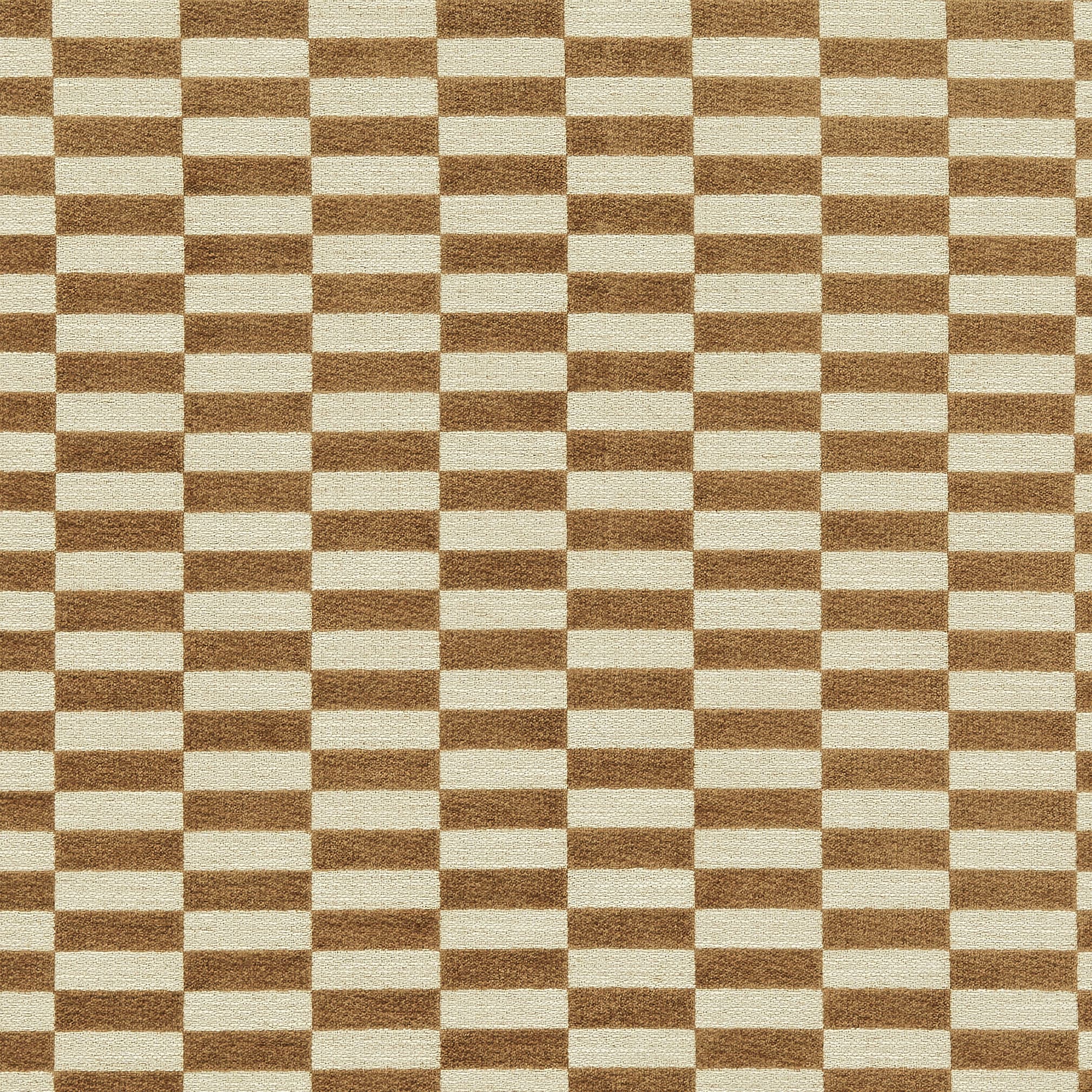 Textured brown-and-cream rectangular panels forming a tight checkerboard grid, repeating across the surface and covering the view, suggesting a flat, evenly lit patterned wall or floor.