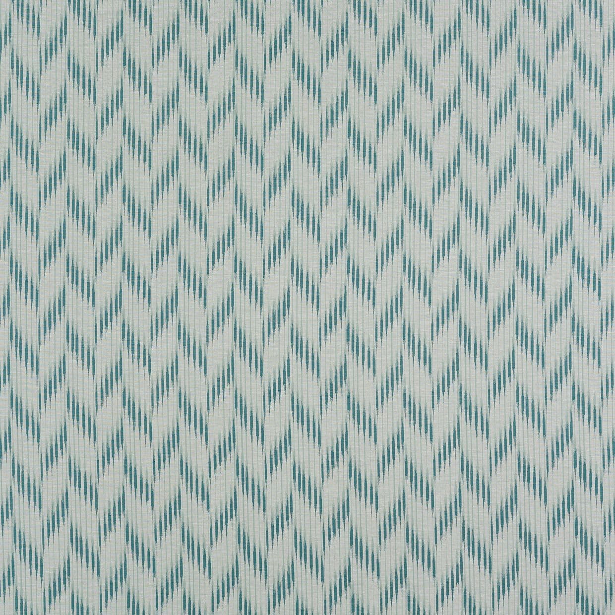 Textured wallpaper covering a wall, patterned with repeating teal vertical chevron-like dashes and subtle woven lines; decorating an evenly lit interior surface.