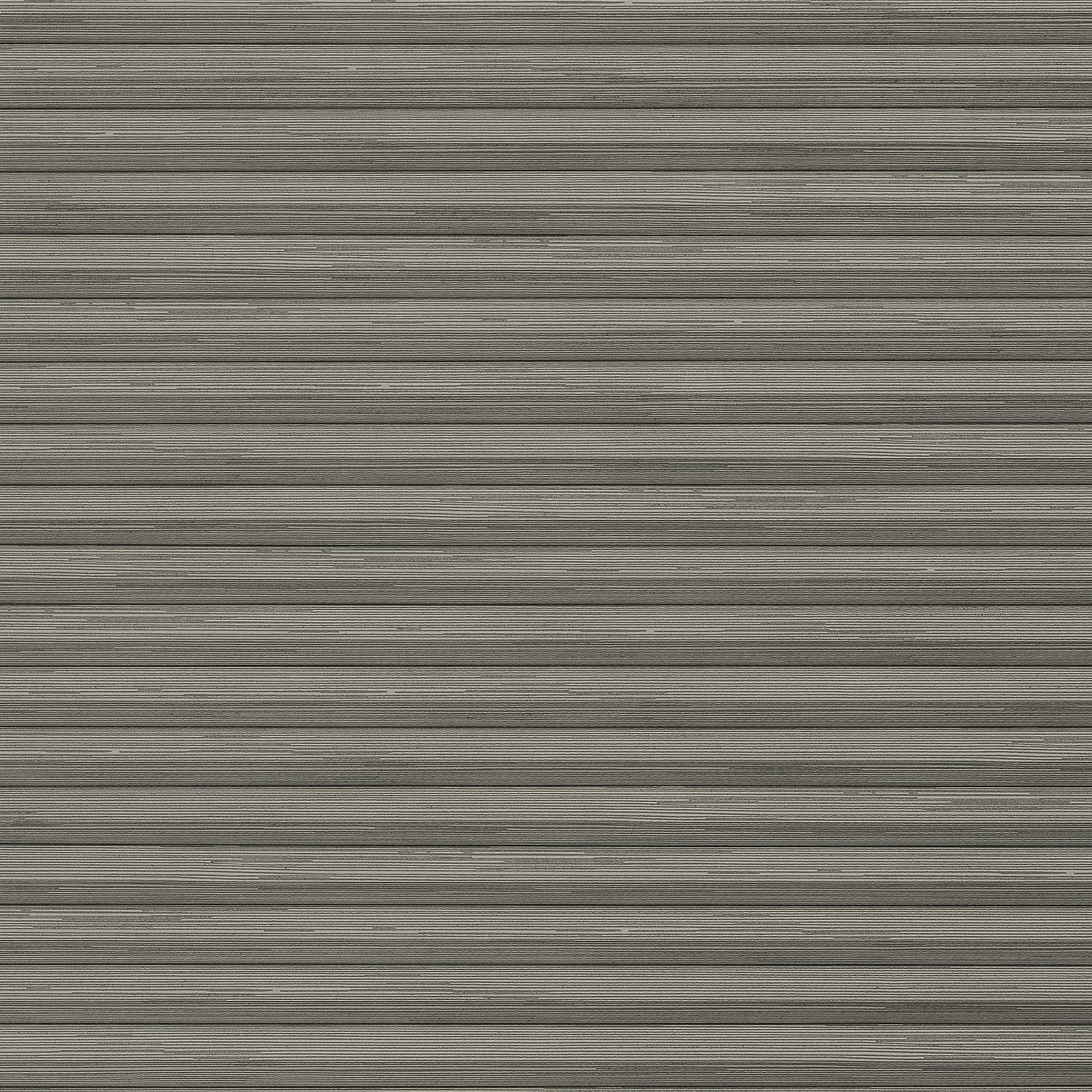 Horizontal corrugated metal roller shutterâ€”narrow ridged slats spanning the frameâ€”rolled fully down, closed; blocking light and view; plain gray surface suggesting a garage or storefront exterior in even daylight.