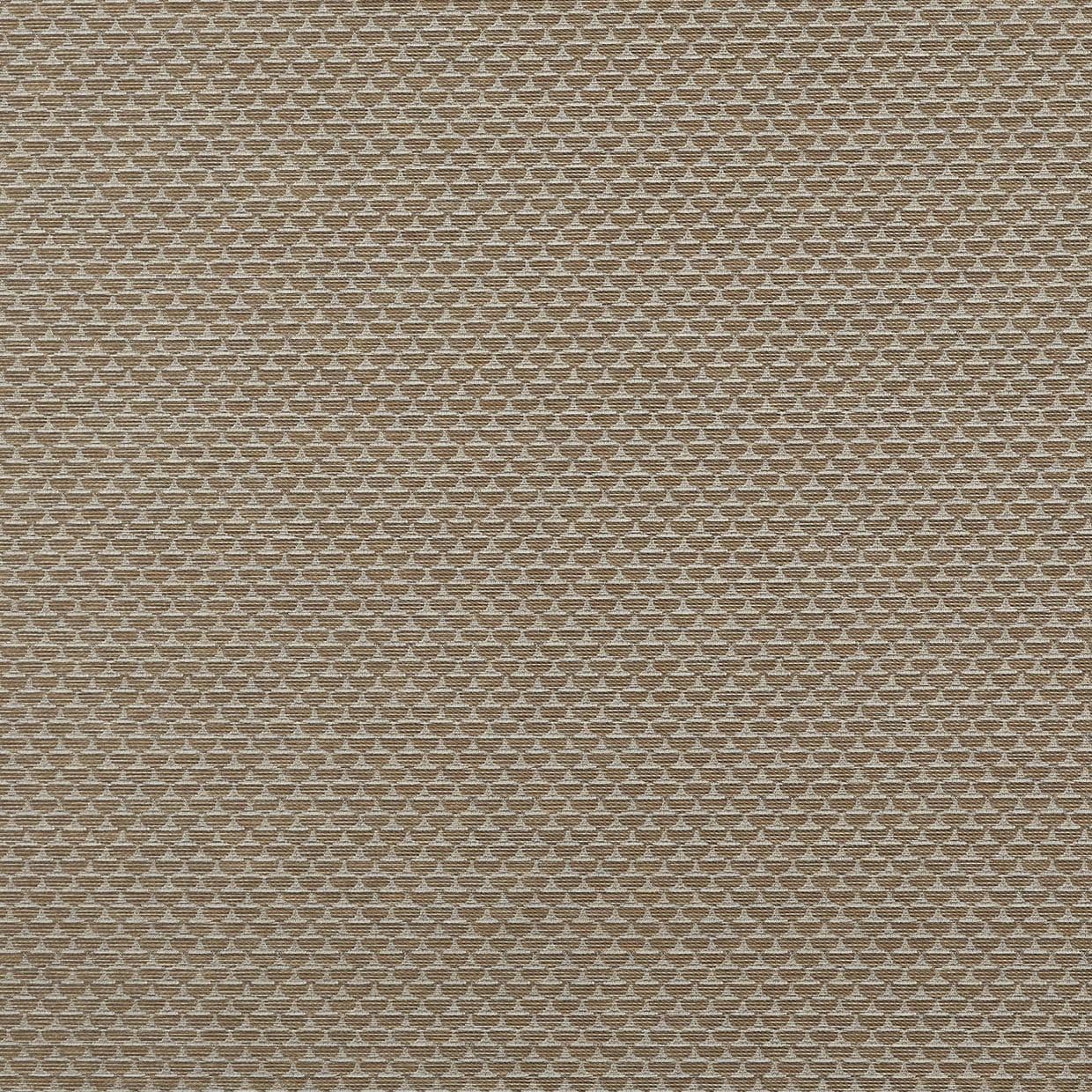 Beige woven fabric with a small repeating geometric motif; covering a flat surface and displaying a tight, uniform weave; close-up, evenly lit, neutral interior surface.