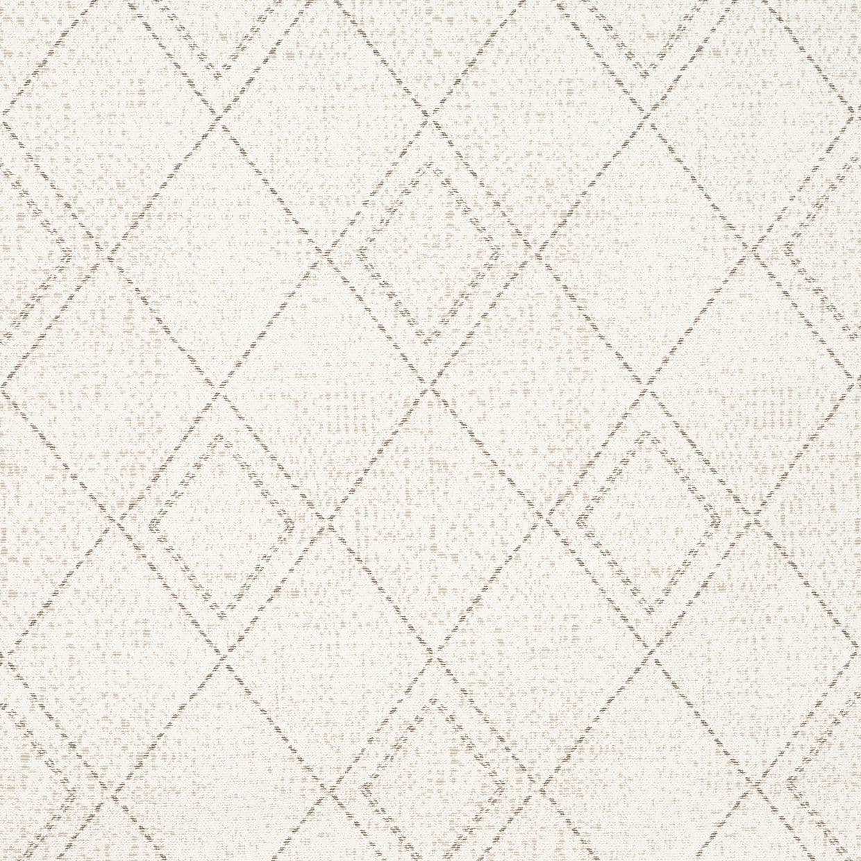 Cream textured wallpaper with faint taupe diamond lattice; pattern repeats across the surface, subtly distressed, filling a neutral, softly lit interior wall.