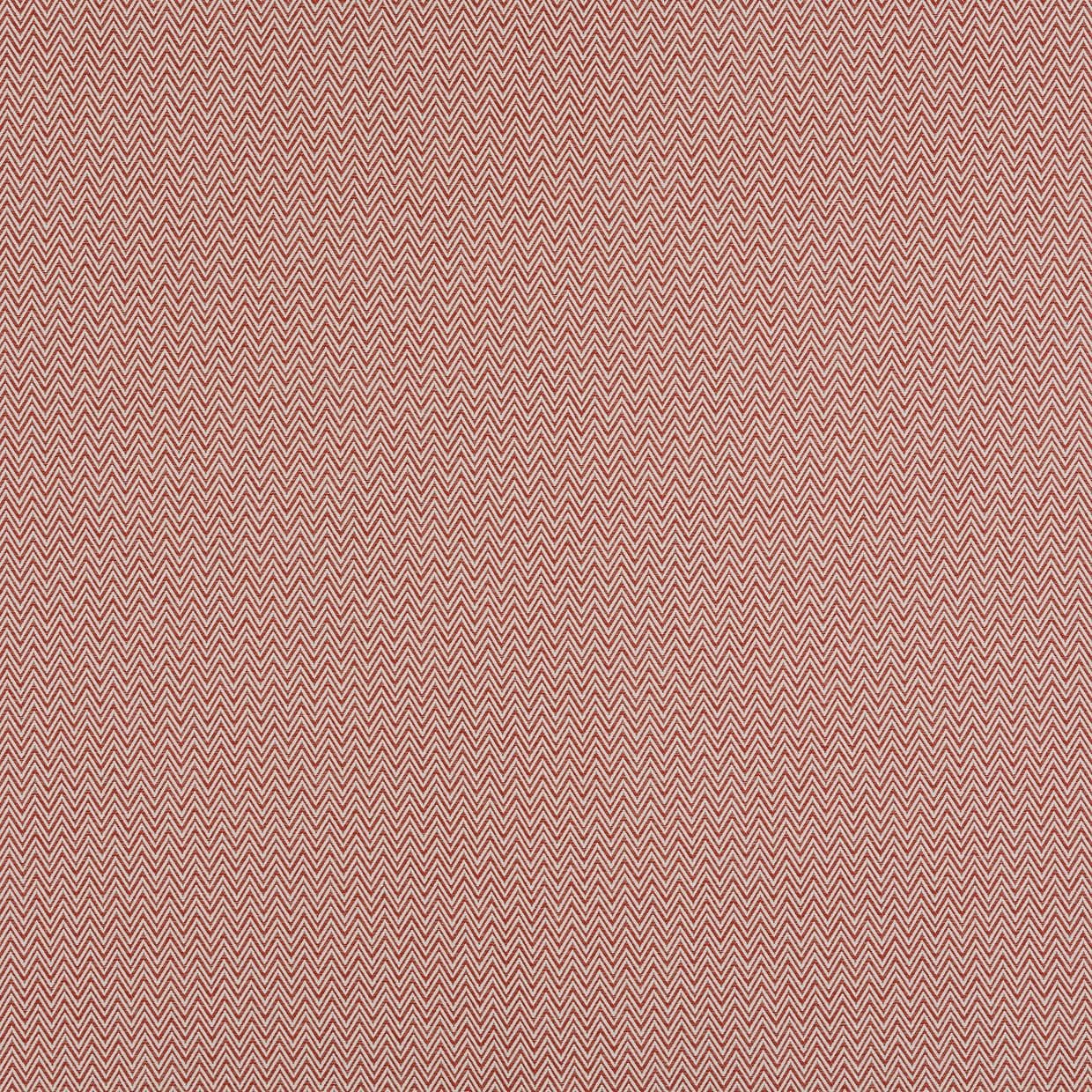 Curtain panels of red-and-white chevron-woven fabric, closed with a faint vertical seam; tight zigzag pattern fills the frame on a flat, evenly lit indoor surface.