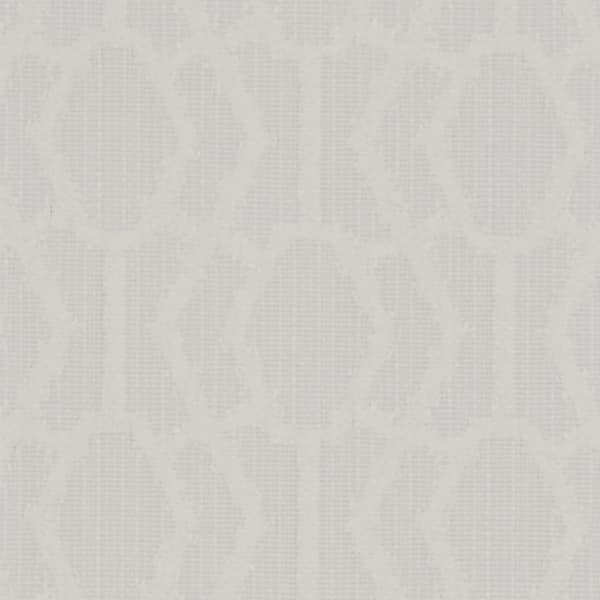 Subtle geometric patterned wallpaper with light-gray medallions and textured weave; covering a flat wall, pattern repeats uniformly and is viewed close-up under soft, even indoor lighting.