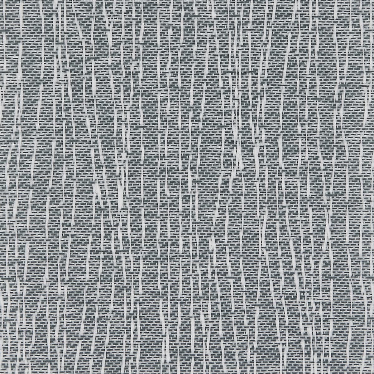 Grey woven fabric with dense dark grid and irregular raised white vertical threads; covering a flat surface and showing a textured pattern in a close-up with neutral lighting.