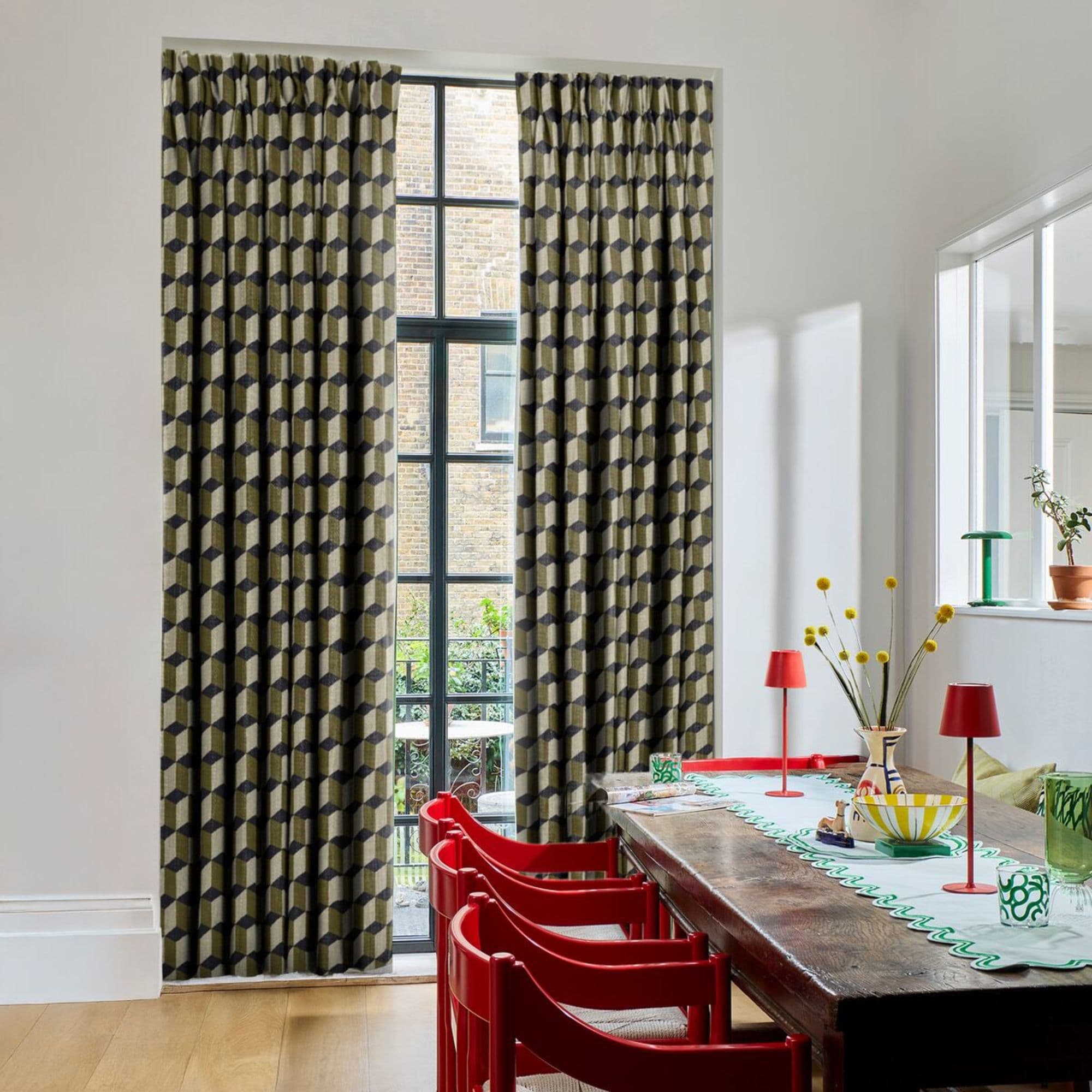 Cubes Khaki Curtains