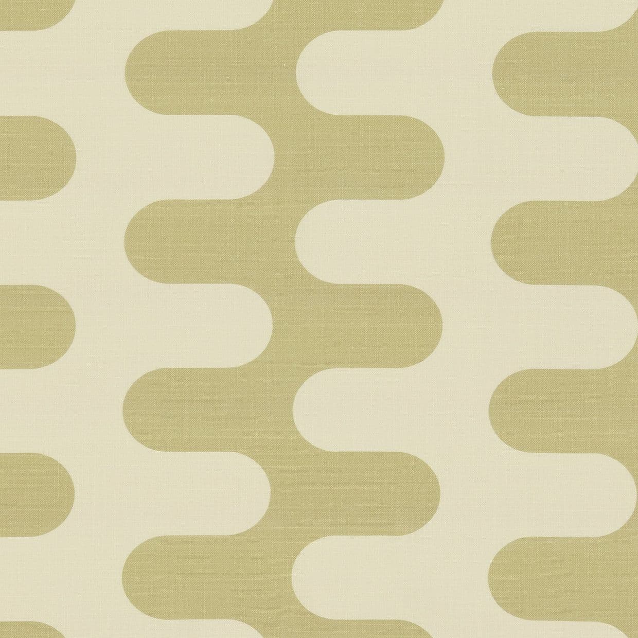 Patterned wallpaper with alternating cream and muted olive rounded wave bands, forming a repeating undulating motif; covering a flat surface in even, neutral lighting, shown as a seamless close-up.